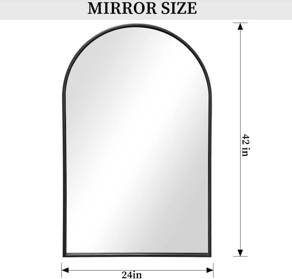 Bågformad Spegel i Svart Metall – 107x61cm