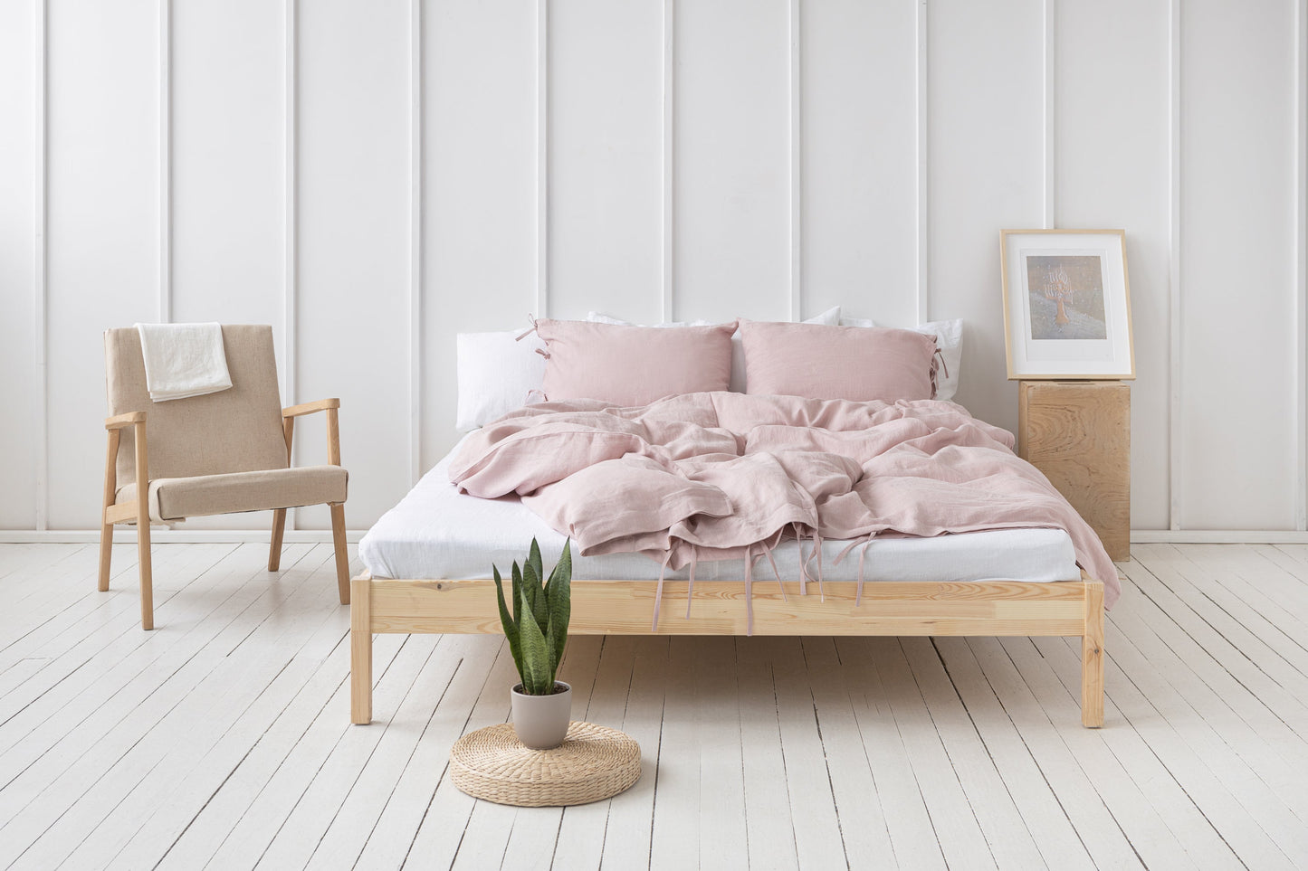 Påslakan i Linne – Rosa med Knytband