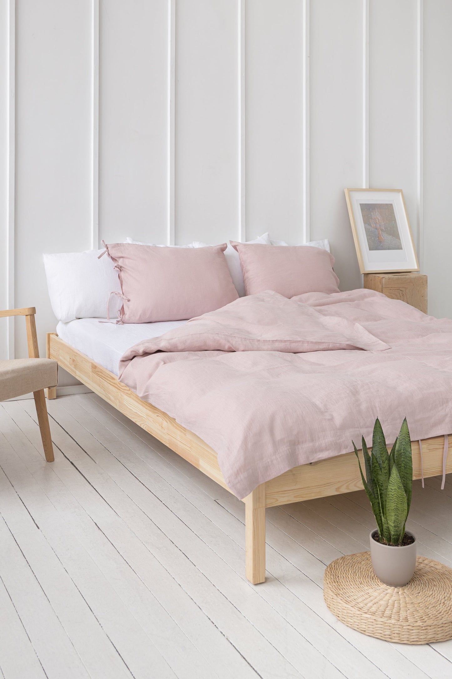 Påslakan i Linne – Rosa med Knytband