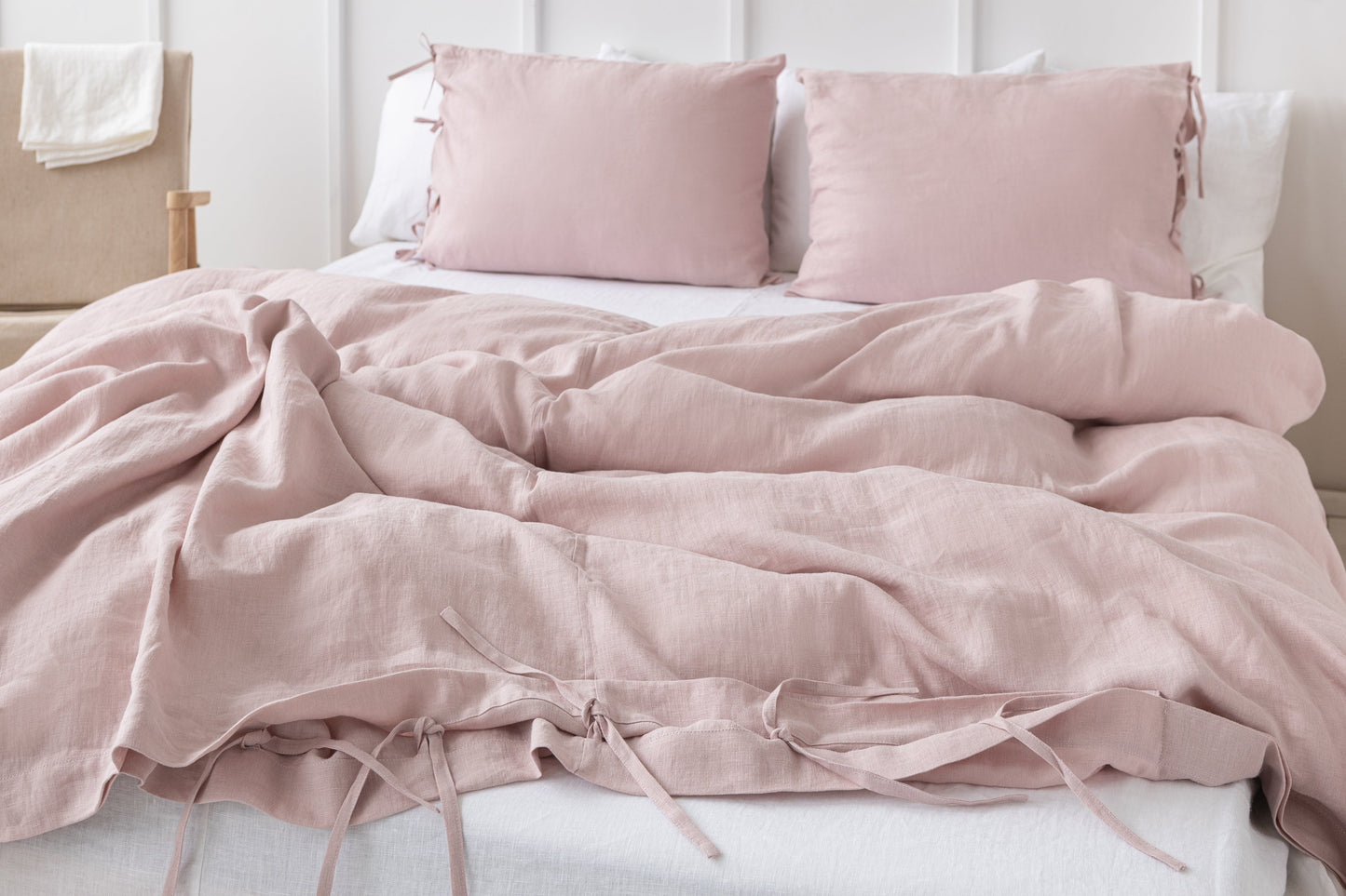 Påslakan i Linne – Rosa med Knytband
