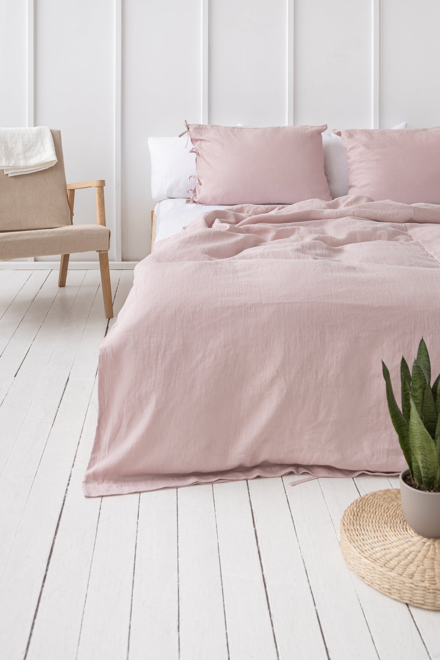 Påslakan i Linne – Rosa med Knytband