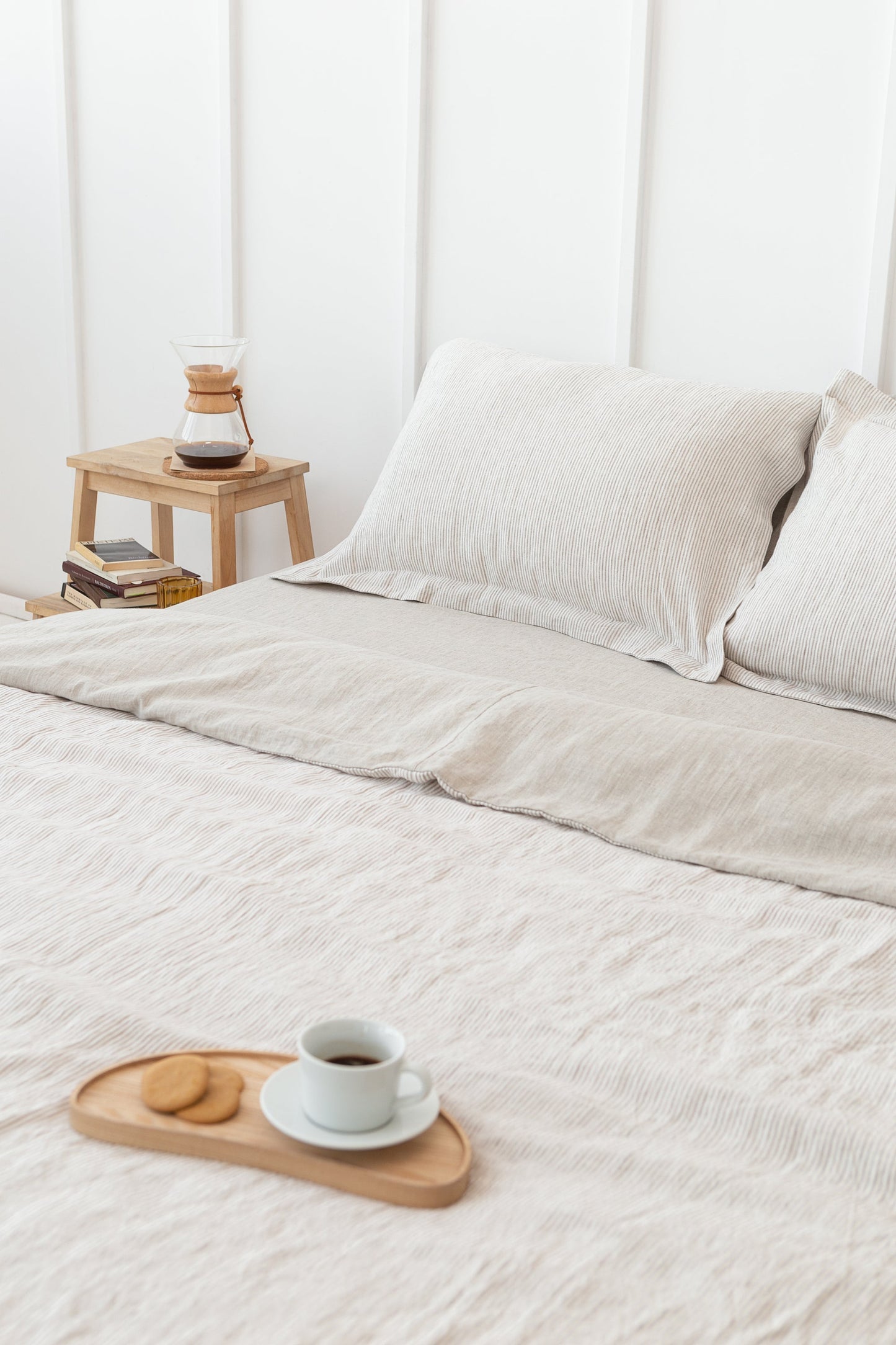 Sängkläder i Linne – Natural/Randig Beige (Vändbar)