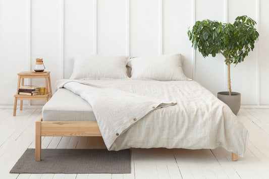 Sängkläder i Linne – Natural/Randig Beige (Vändbar)