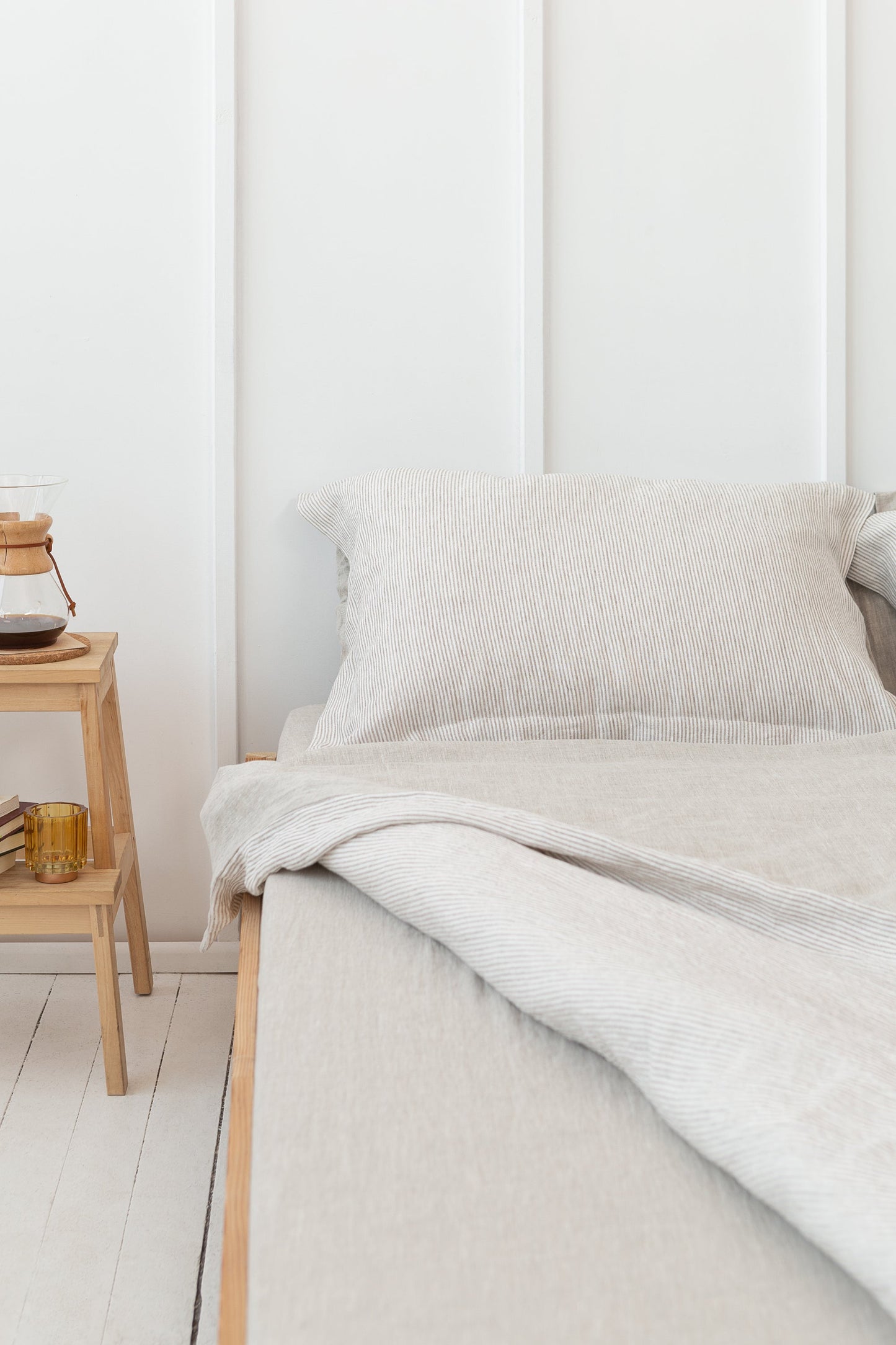 Sängkläder i Linne – Natural/Randig Beige (Vändbar)