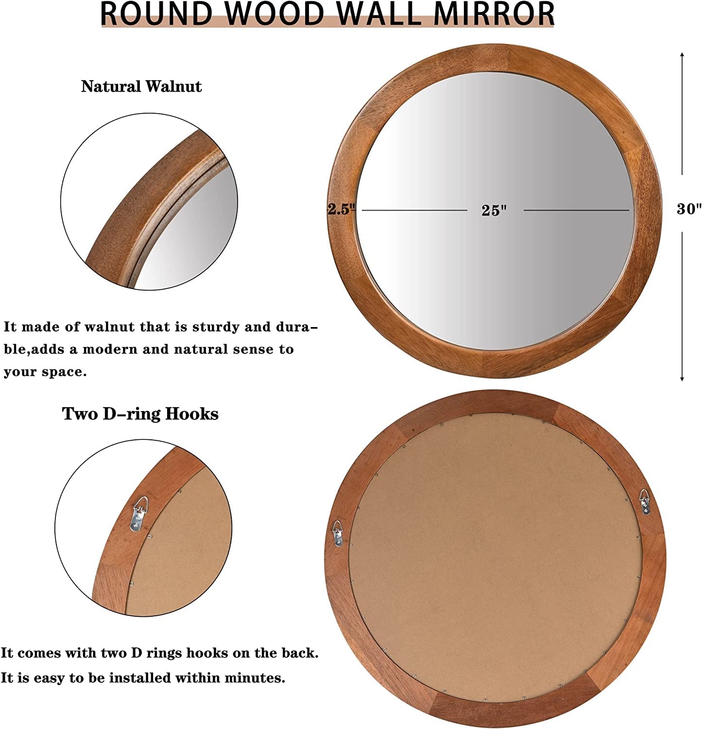 Rustik Spegel i Valnöt – 91cm